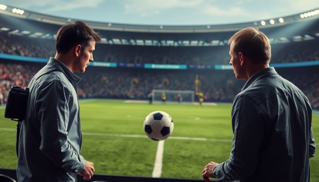 Эмоциональные репортажи о напряжённых матчах и судьбоносных моментах - иллюстрация