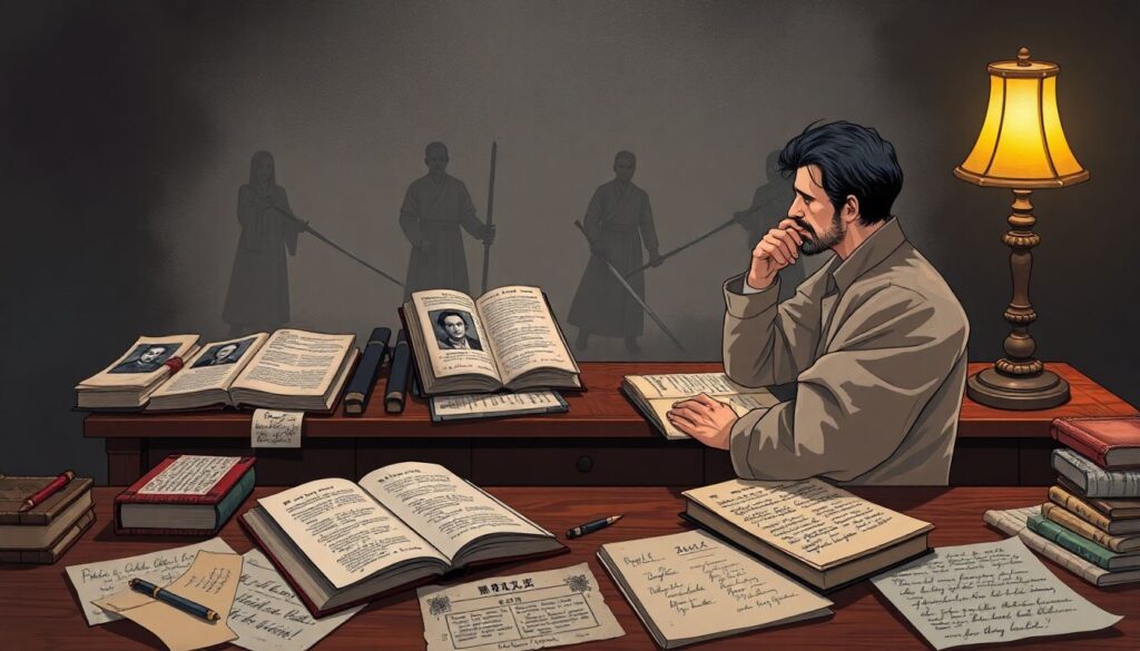 Биографическая хроника о мастерах владения мечом - иллюстрация